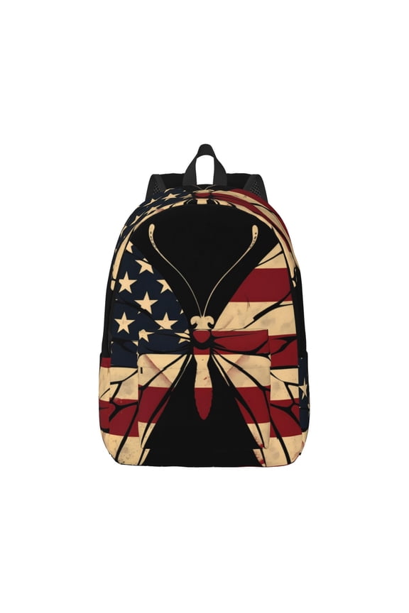 Patriotic USA Butterfly Art Canvas Backpack for Men Women Rucksack Casual Travel Daypack College Tote Satchel Bookbag for Teens-Medium