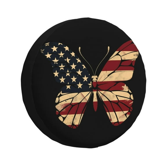 Naloa Patriotic USA Butterfly Art PVC Leather Spare Tire Wheel Cover Spare Tire Cover, for Car Truck SUV Camper Trailer Universal Fit(14-17in)-17 inch