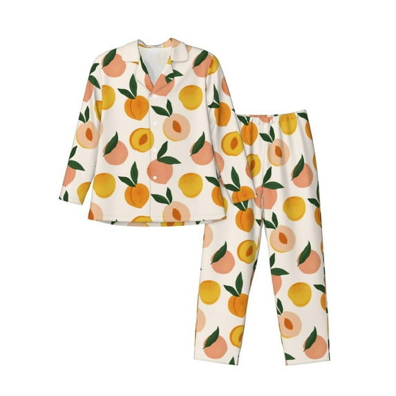 Naloa Peach1 Men’s Pajamas Set - Long Sleeve Button Down Sleep Shirt and Pajama Bottoms Sleepwear Set-Small