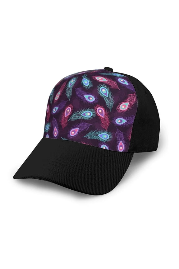 Peacock Feathers3 Adult adjustable Print Baseball Hat, Patchwork curved brim baseball capfor Men and Women, One Size