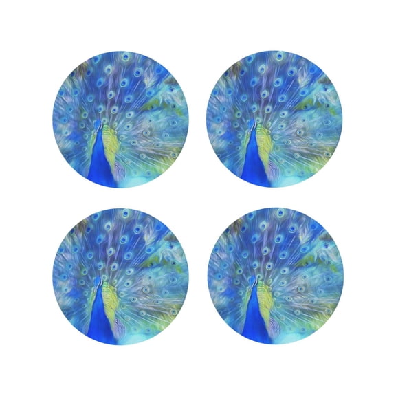 Naloa Peacock Leather Coasters for Drinks, Durable Drink Coasters 4 Set for Tabletop Protection, Luxurious Home Décor and Housewarming Gift ( {designName})Round Shape