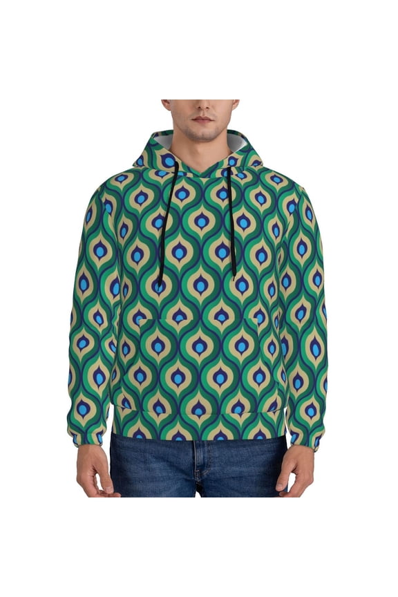 Peacock'S Tail Men's Casual Hooded Collar Drawstring Hoodies Pullover Sweatshirts Casual Long Sleeve Shirts-3X-Large