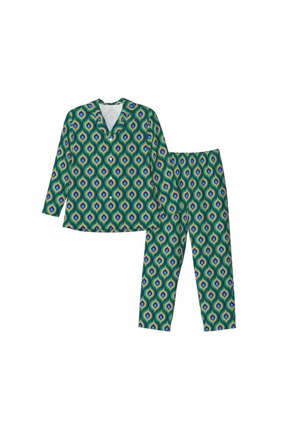Peacock'S Tail Men’s Pajamas Set - Long Sleeve Button Down Sleep Shirt and Pajama Bottoms Sleepwear Set-