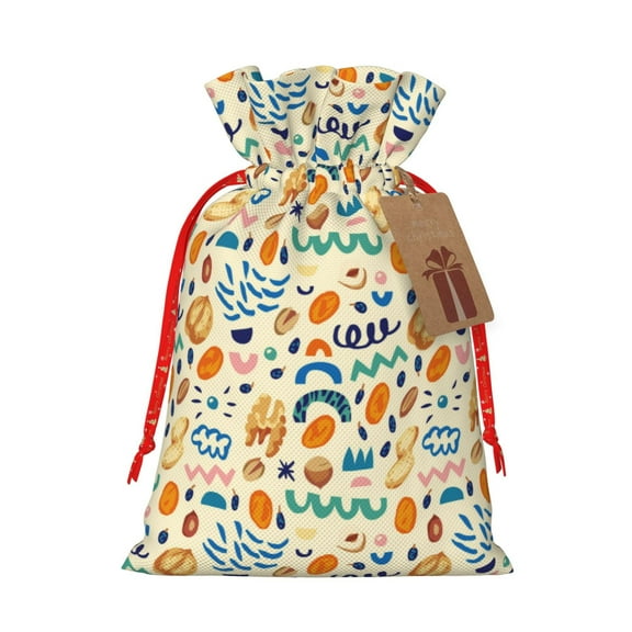 Naloa Peanuts 8 Drawstring Christmas Bags, 3D Xmas Gift Bags, Christmas Wrapping Bags, Xmas Goodie Bags, Treat Pouch Bags, Party Favor Bags-Medium