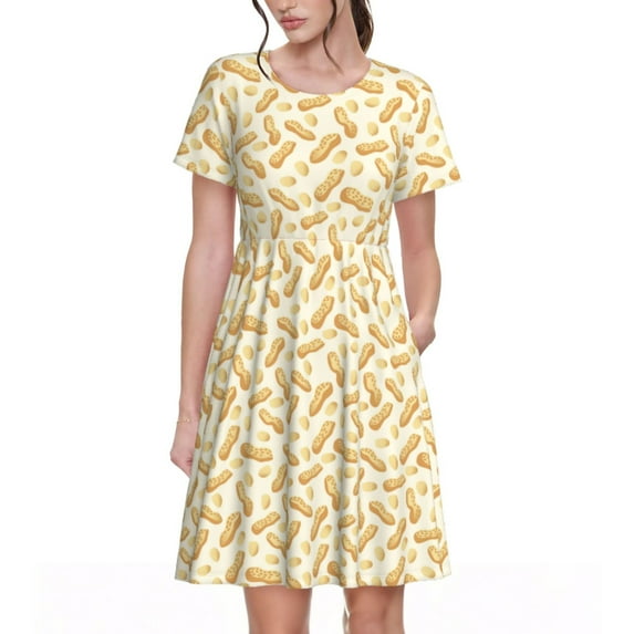 Naloa Peanuts3 Print Womens Summer A-Line Dress with Pockets,Short Sleeve Dresses,Flowy Beach Swing Dress for Vacation Travel