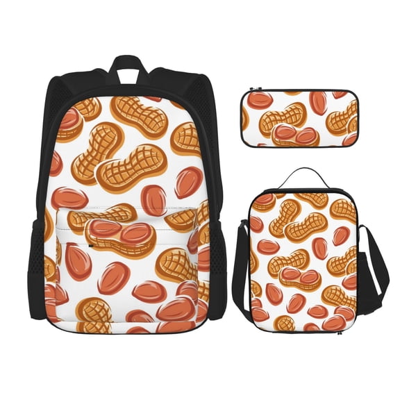 Naloa Peanuts4 Print Large Capacity Backpack Lunch Bag Pencil Case Combination 3 Piece Set for Student