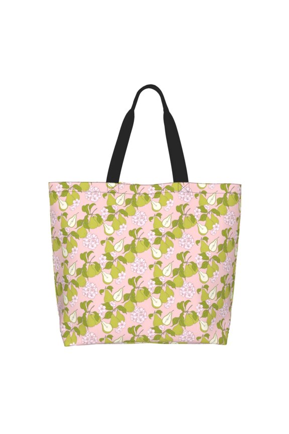 Pears And Flower Tote Bag for Women Large Capacity Shoulder Bag for College Work Travel Shopping