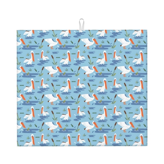 Naloa Pelican Reed And Fish Dish Drying Mat for Kitchen Counter, Heat Resistant Drainer Mats, Absorbent Draining Mat,Dish Rack Pad,16"x18"