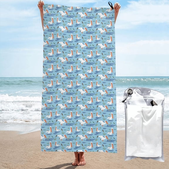 Naloa Pelican Reed And Fish Microfiber Ultra Soft Highly Absorbent Bath Towel, Quick Drying Towels for Body, Sport, Yoga, SPA, Fitness-27.5"x55"