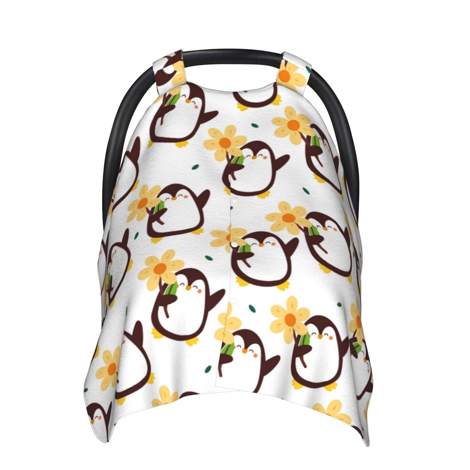Naloa Penguin With Flowers Baby Car Seat Cover, Breathable Baby Carrier Cover, Multiuse Baby Carrier Cover & Nursing Breastfeeding Cover