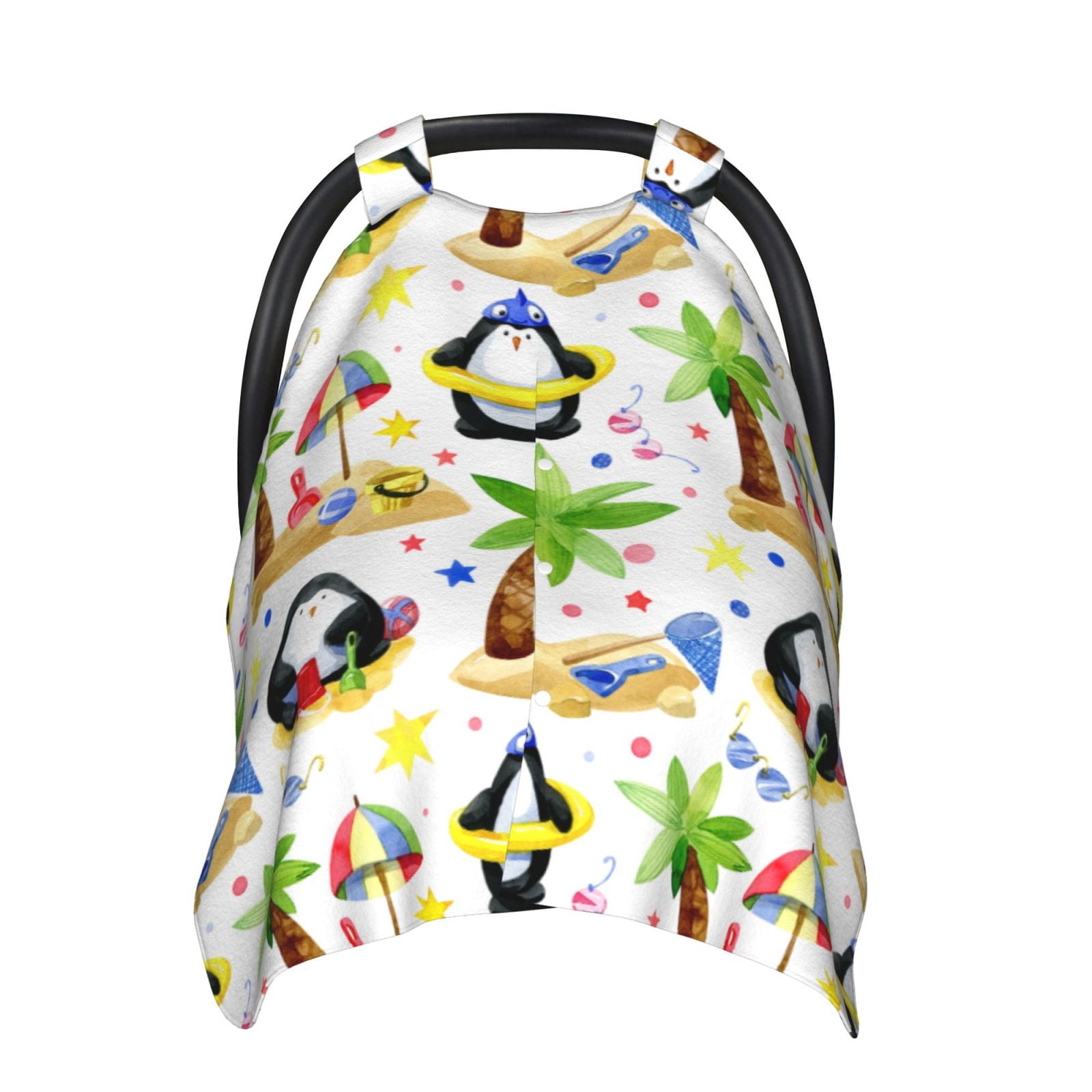 Naloa Penguins On The Beach Baby Car Seat Cover, Breathable Baby Carrier Cover, Multiuse Baby Carrier Cover & Nursing Breastfeeding Cover