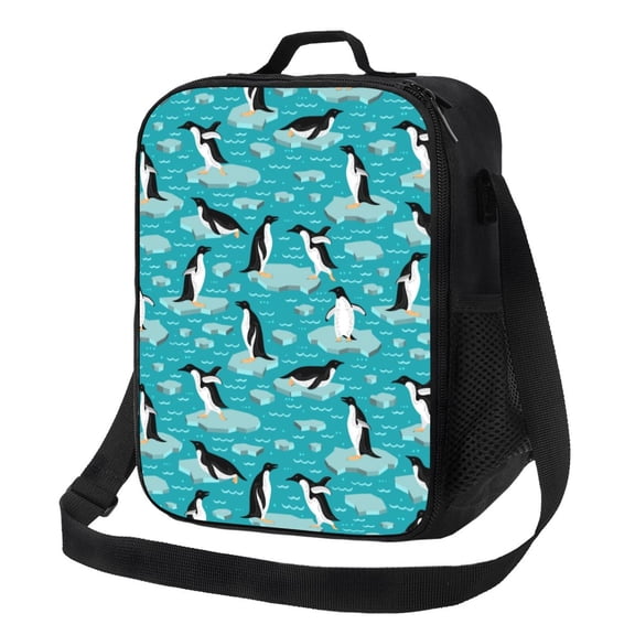 Naloa Penguins On The Ice In The Sea Lunch box Lunch bag for men women Large capacity Lunchbox Insulated Lunch bag Lunch box cooler