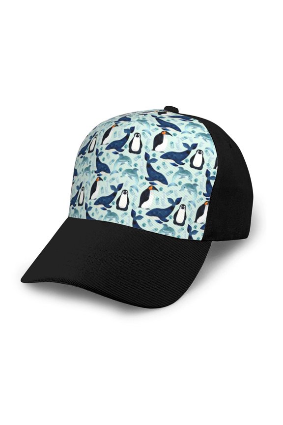 Penguins Whales Adult adjustable Print Baseball Hat, Patchwork curved brim baseball capfor Men and Women, One Size