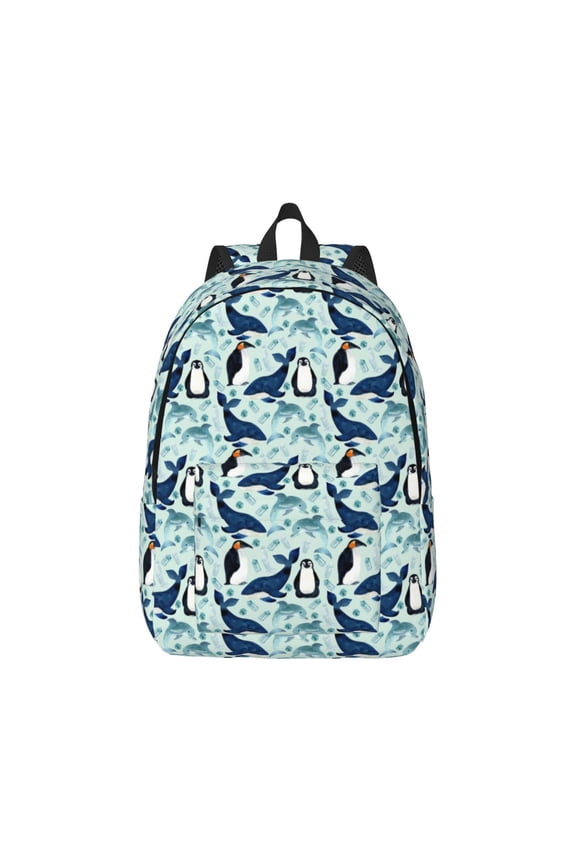 Penguins Whales Canvas Backpack for Men Women Rucksack Casual Travel Daypack College Tote Satchel Bookbag for Teens-Medium