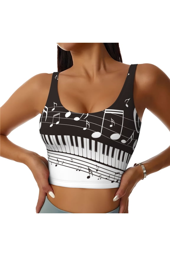 Piano Keys With Musical Notes Sports Bras for Women,Sports Bras for Women High Support with Removable Pads-Medium