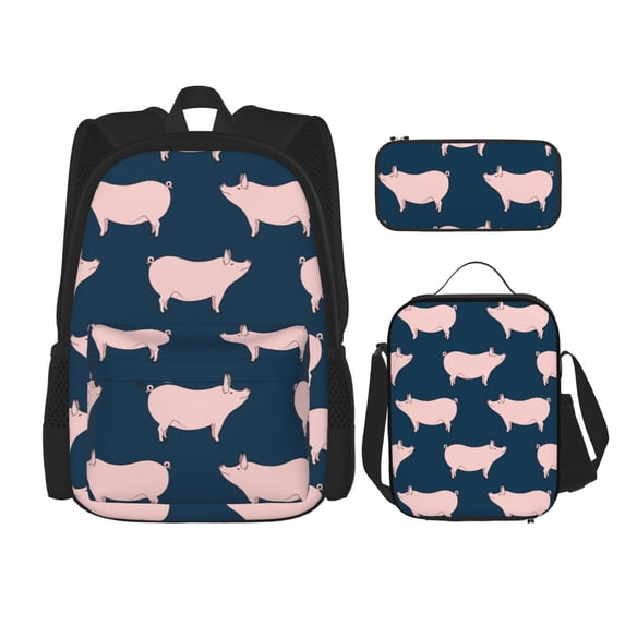 Naloa Pig 1 Print Large Capacity Backpack Lunch Bag Pencil Case Combination 3 Piece Set for Student