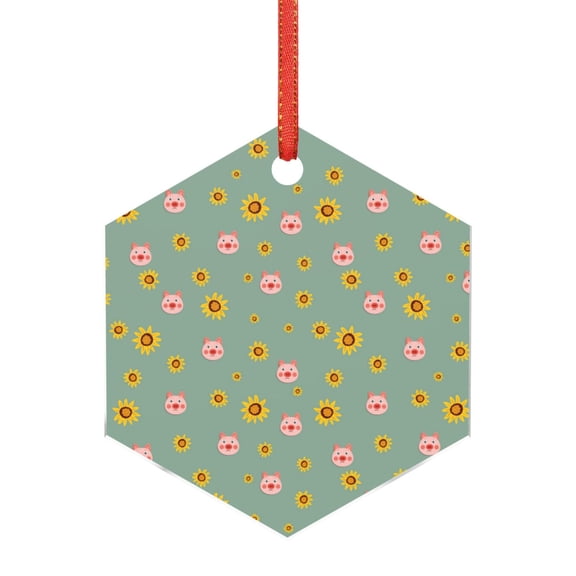 Naloa Pig Face With Sunflower Acrylic Santa Tree Decorations Christmas Hanging Pendant for Christmas Winter New Year Party Hanging Decorations-Hexagon