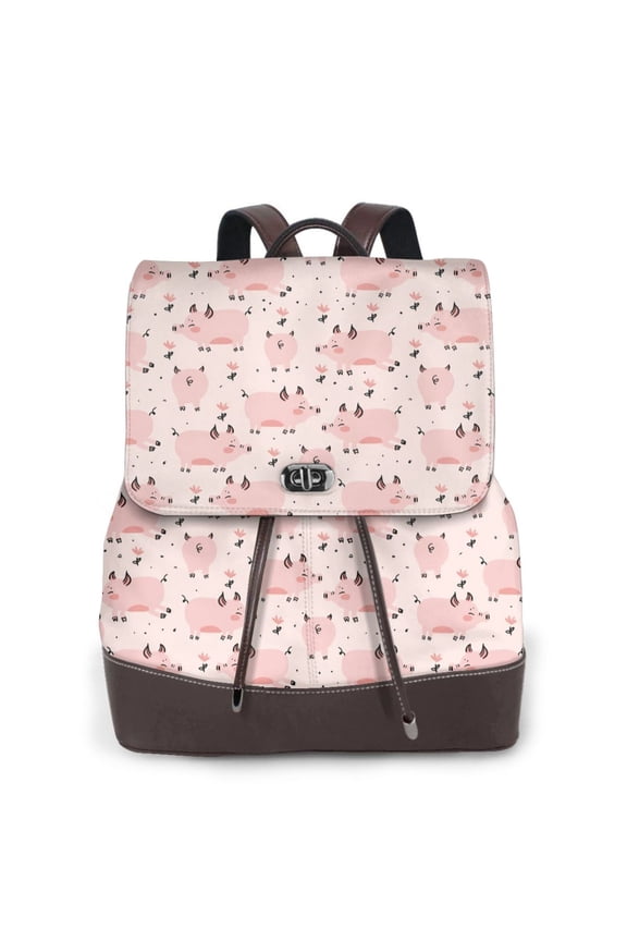 Naloa Pig Print Leather Backpack Purse for Women and Ladies,Shoulder Travel Daypacks Bags,Laptop Backpack for Women