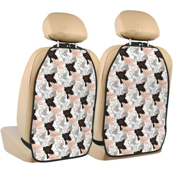 Naloa Pigs 2Pcs Anti-Kick Back Seat Cover Kick Mat, Car Seat Protector with 3 Storage Pockets