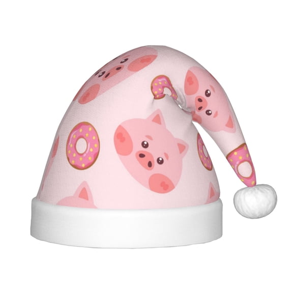 Naloa Pigs Head And Donuts Santa Hat for Kids Baby Christmas Hats,Girls Boys Toddler Plush Xmas Holiday Hat,Luxury Santa Claus Hat