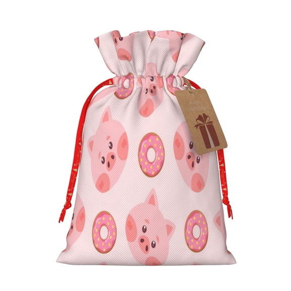 Naloa Pigs Head And Donuts Drawstring Christmas Bags, 3D Xmas Gift Bags, Christmas Wrapping Bags, Xmas Goodie Bags, Treat Pouch Bags, Party Favor Bags-