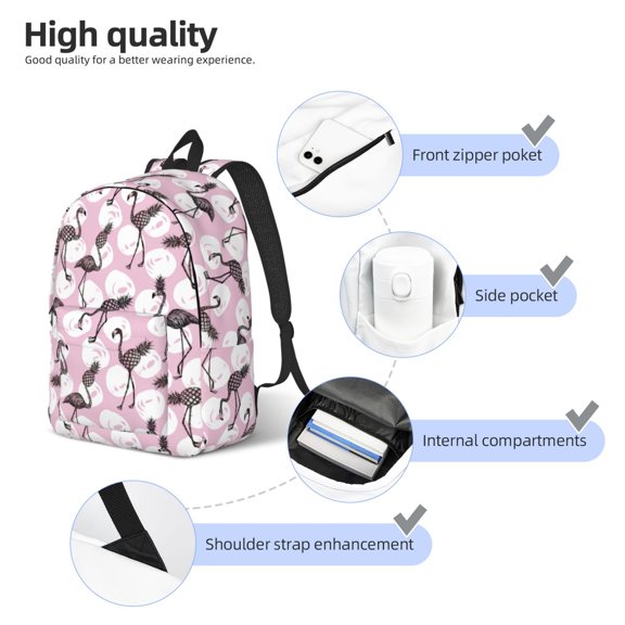 Naloa Pineapple Flamingo Print Durable Canvas College Rucksack,Laptop Excursion Backpack,Travel Notebook School Backpack,Bookbag For Men Women
