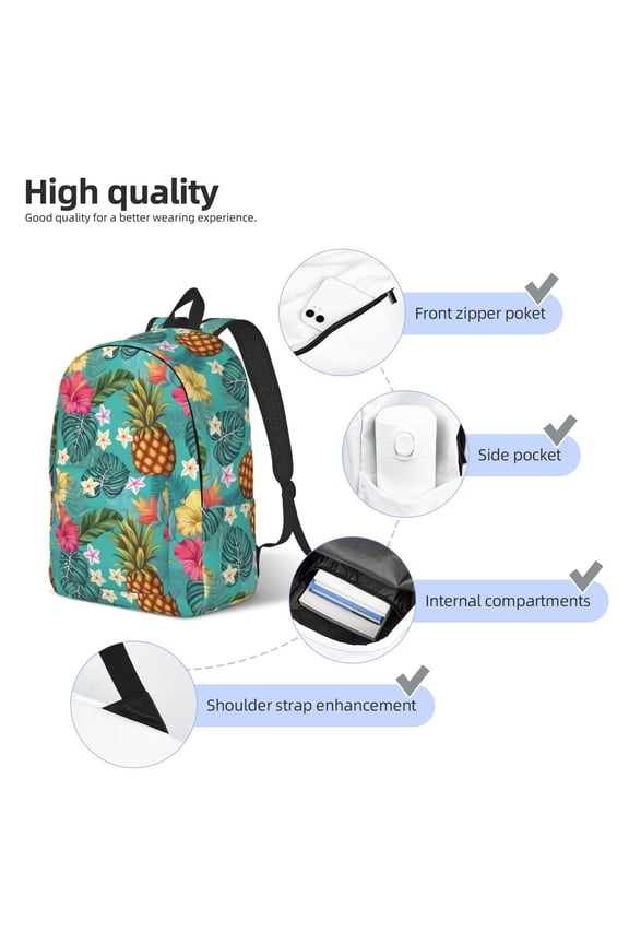 Pineapple Print Durable Canvas College Rucksack,Laptop Excursion Backpack,Travel Notebook School Backpack,Bookbag For Men Women