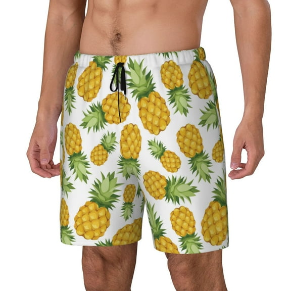 Naloa Pineapple Print Men Swim Trunks with Compression Liner ,Board Shorts,Men's Swim Shorts with Drawstring and Elastic Waistband-Small