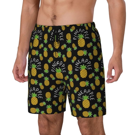 Naloa Pineapple Print Men Swim Trunks with Compression Liner ,Board Shorts,Men's Swim Shorts with Drawstring and Elastic Waistband-X-Large