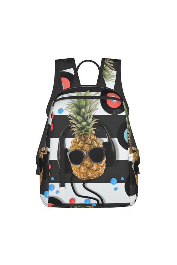 Pineapple With Black Glasses Print Lightweight DayBackpack Suitable for school, work, shopping, travel, etc.