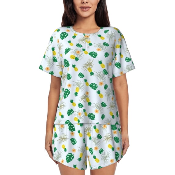 Naloa Pineapple Women's Short-Sleeved Pajama Set, Loungewear, Summer pajamas, Breathable Cozy - XX-Large