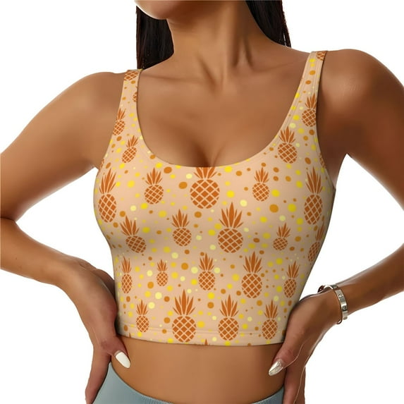 Naloa Pineapples Sports Bras for Women, High Support Bra with Removable Pads, Comfortable - Medium