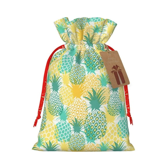 Naloa Pineapples1 Drawstring Christmas Bags, 3D Xmas Gift Bags, Christmas Wrapping Bags, Xmas Goodie Bags, Treat Pouch Bags, Party Favor Bags-Small