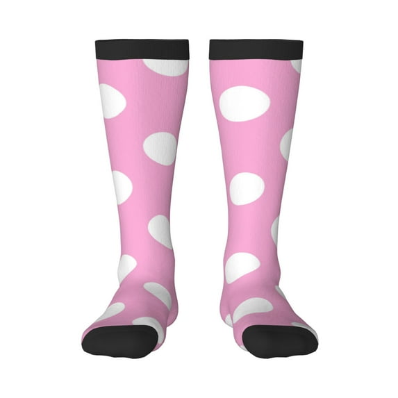 Naloa Pink And White Polka Dot Knee Socks, High Socks Long Stretchy Sock Women Knee High Stocking, Long Socks for Women
