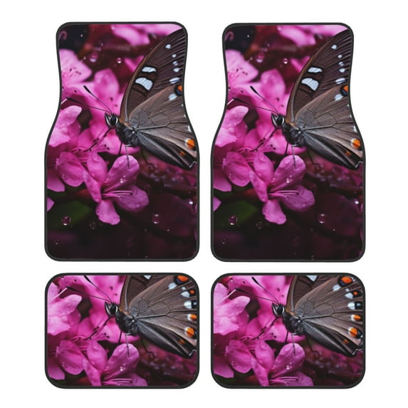 Naloa Pink Blossoms Butterfly Car Foot Mat Set of 4 Pieces - Universal Floor Liner Neoprene Full Set Floor Mats for Cars Trucks SUV