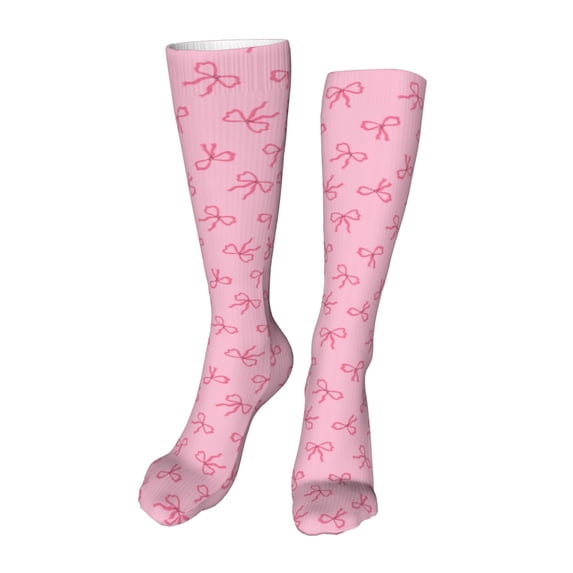 Naloa Pink Bows High Stockings Women Thigh High Stockings Over Knee Long Stockings-One Size