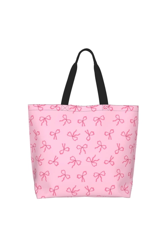 Pink Bows Tote Bag for Women Large Capacity Shoulder Bag for College Work Travel Shopping