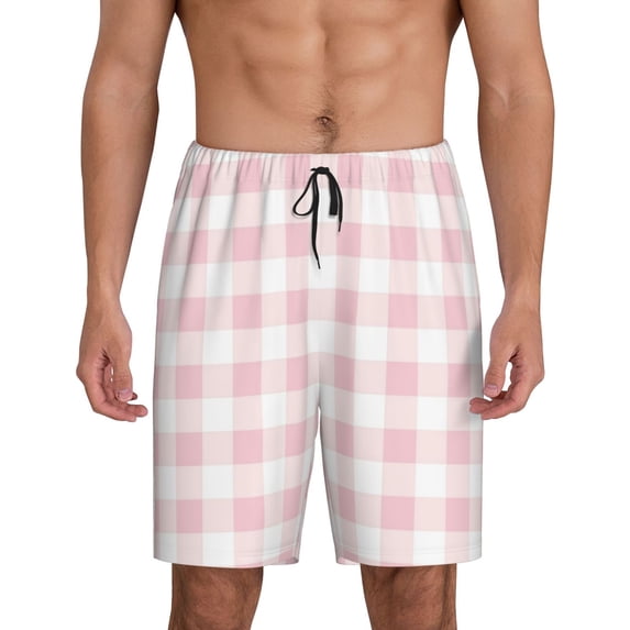 Naloa Pink Checkboard Men's Short Pajama Pants, Lounge Comfort Shorts with Elasticized Waistband and Side Pockets - 3X-Large