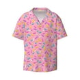 thumbnail image 1 of Naloa Pink Donut Men's Loose Fit Cuban Collar Short-Sleeve Shirt with Button-down and Chest Pocket for Everyday Wear Outings - 3X-Large, 1 of 7