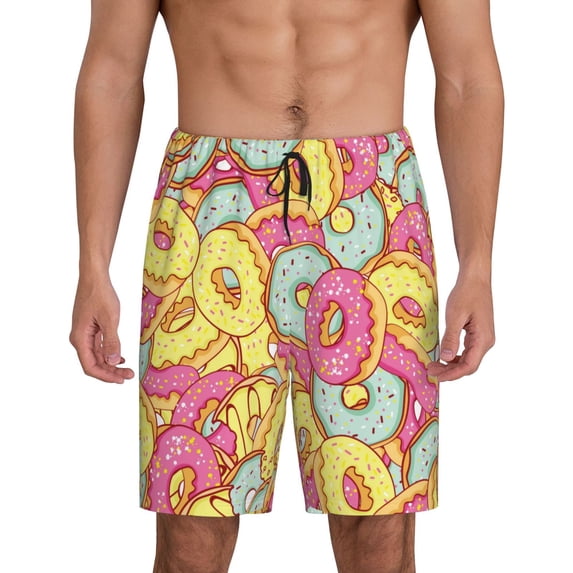 Naloa Pink Donut and Blue Men's Short Pajama Pants, Lounge Comfort Shorts with Elasticized Waistband and Side Pockets - XX-Large