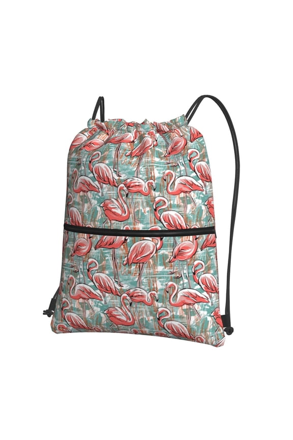 Pink Flamingo Drawstring Backpack String Bag Cinch Water Resistant for Gym Shopping Sport Yoga