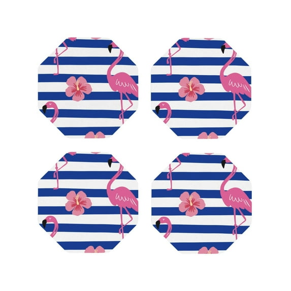 Naloa Pink Flamingo Leather Coasters for Drinks, Durable Drink Coasters 4 Set for Tabletop Protection, Luxurious Home Décor and Housewarming Gift ( {designName})Octagon