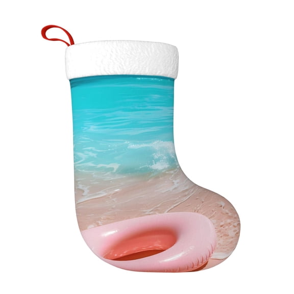 Naloa Pink Float Ring On Beach Christmas Stockings Decorations, Xmas Ornaments, DIY Personalized Farmhouse Decor for Home Family Party Tree