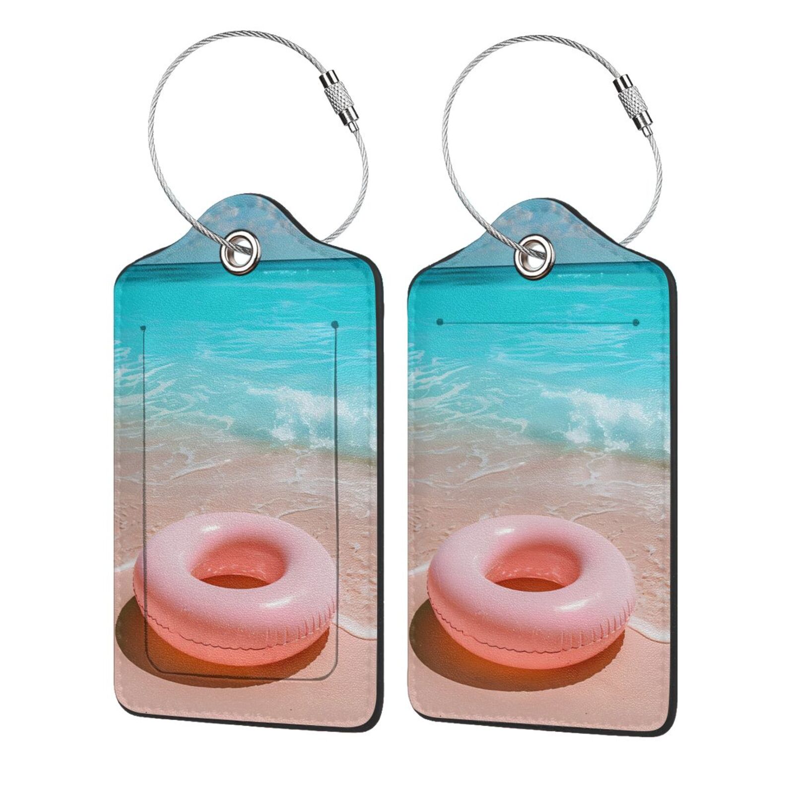 Naloa Pink Float Ring On Beach Luggage Tag for Suitcase Leather Baggage ...