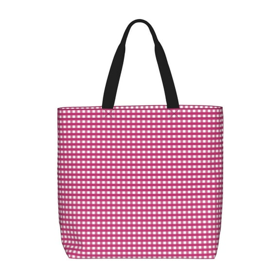 Naloa Pink Gingham Tote Bag for Women, Foldable Tote Bag With Zipper, Large Shoulder Bag, Top Handle Handbag for Travel, Work, Shopping