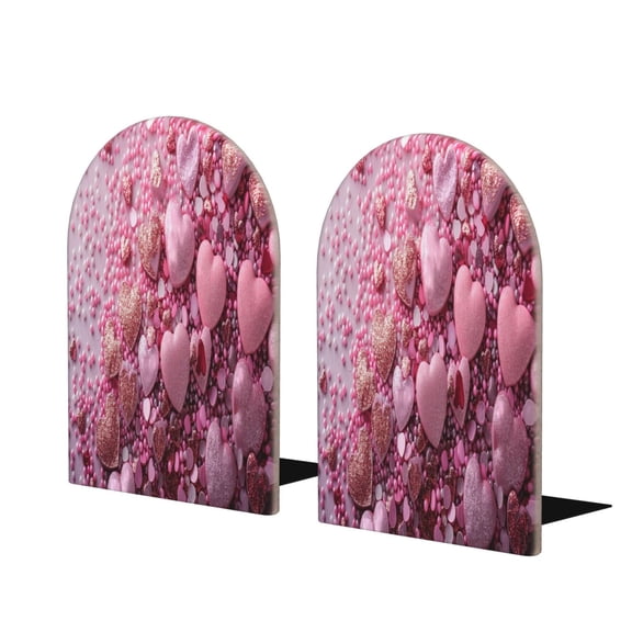 Naloa Pink Glitter Heart Candy 2 Pcs Bookend Large Capacity Office Book Ends for Home Office Library School Study Decoration