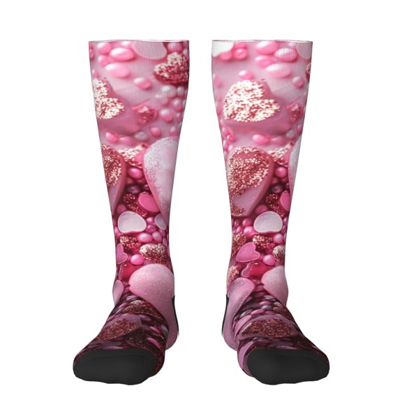 Naloa Pink Glitter Heart Candy Knee Socks, High Socks Long Stretchy Sock Women Knee High Stocking, Long Socks for Women