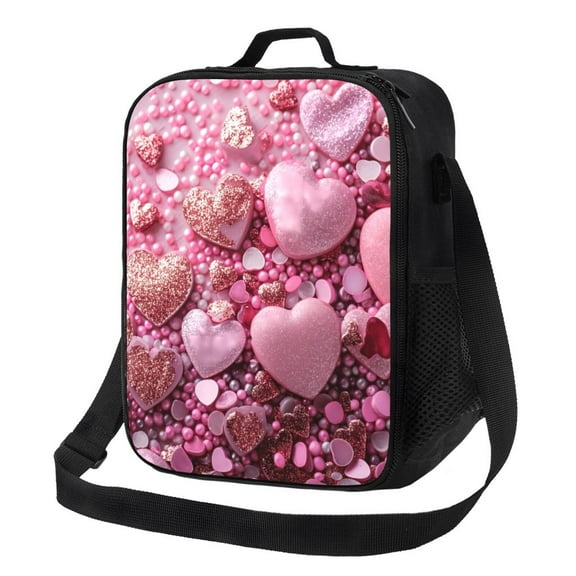 Naloa Pink Glitter Heart Candy Lunch box Lunch bag for men women Large capacity Lunchbox Insulated Lunch bag Lunch box cooler