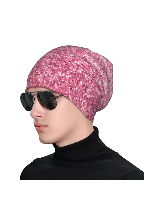 Pink Glitter Soft Beanie Hat, Knit Beanie Daily Beanie in Fine Knit for Women Men Winter Travel, Outdoor