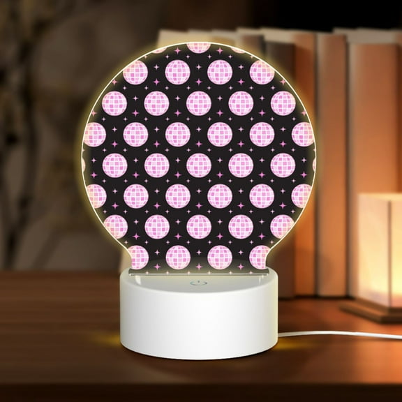 Naloa Pink Groovy Disco Ball Acrylic LED Night Light Custom LED Lights Personalized Nightlight Customized Gifts for Family Couples Friends
